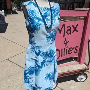Vintage Andrade Blue Hawaiian Print Dress size 8 Luau Pool Party